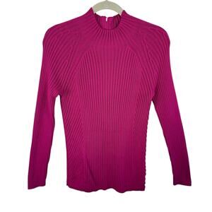 Talbots Cotton Modal Hot Pink Ribbed Knit Mock Neck 1/4 Zip Sweater Size M